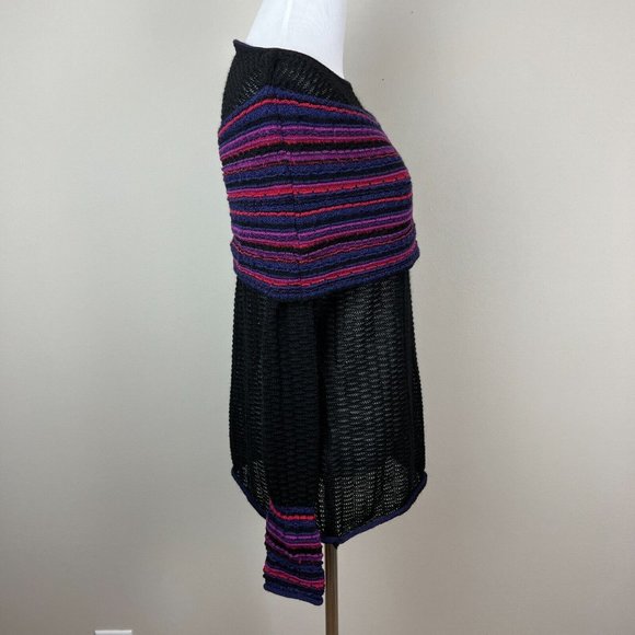 MFH Knits Sweater Womens Medium Black 100% Baby Alpaca Multicolor Open Knit Top - Picture 4 of 13